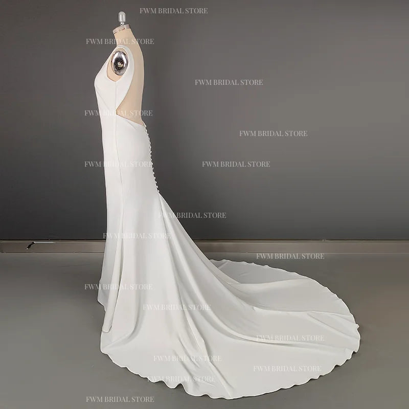 10090#Real Photos Simple Sweep Train V-Neck Spaghetti Straps Wedding Dress for Plus Size Women Bridal Gown Evening Dresses