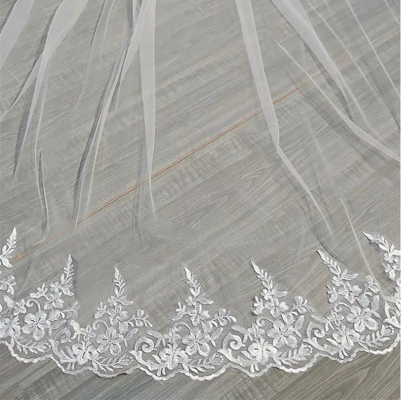 One Layer 3.5 *3 Meters Long Cheap Lace Long Bridal Soft Tulle Lace Veil Wedding Veil  Bridal Veil Wedding Accessories