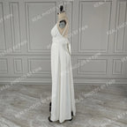 Real Photos Sexy High Split Soft Satin Wedding Bridal Gown Spaghetti Straps V Neck Backless Bow Bridal Dress Evening Dress
