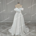 Real Photos High Quality Off Shoulder High Side Slit Satin A-line Wedding Dress for Women Bride Gowns Vestido De Novia