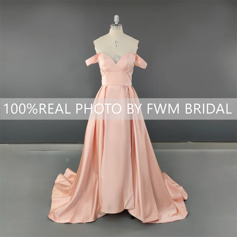 15331# Real Photos Simple Off Shoulder Satin A-line Engagement Wedding Gown Birthday Party Dress Women Prom Evening Dresses