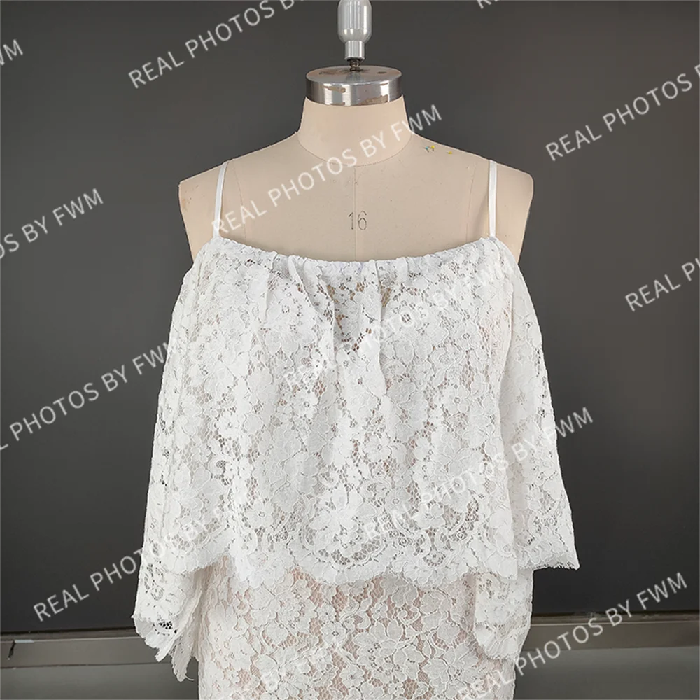 100% Real Photos Simple Off Shoulder Backless Flare Sleeve Lace Beach Wedding Dress for Woman Boho Bridal Gown for Wedding
