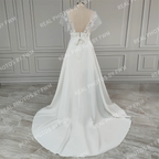 15464# Real Photos Simple Beach Short Sheath Low Back Appliques Lace Mini Wedding Dress Bridal Gown Prom Dress for Women