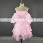 14262# Real Photos Pink Lace Mini Wedding Bridal Ball Gown Birthday Party Dress Detachable Sweep Train Prom Evening Dresses