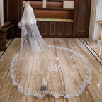 V301 New Arrivals Appliques Two Layer Lace Veil New Bride Wedding Dress Accessories 4 Meters Long Trailing Soft Veil