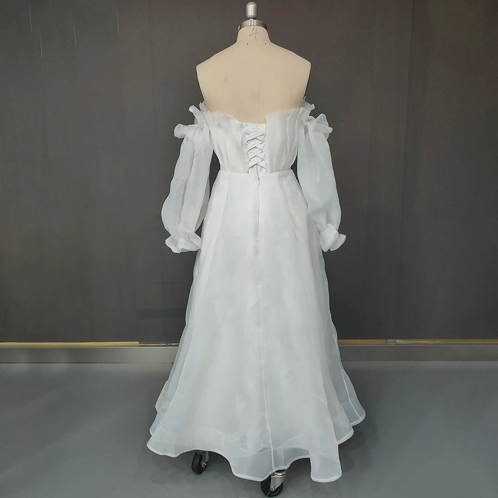 8488#Real Photos Simple Long Sleeves Organza Ruffles   Wedding Dress Wedding Bridal Gown Party Dress for Women