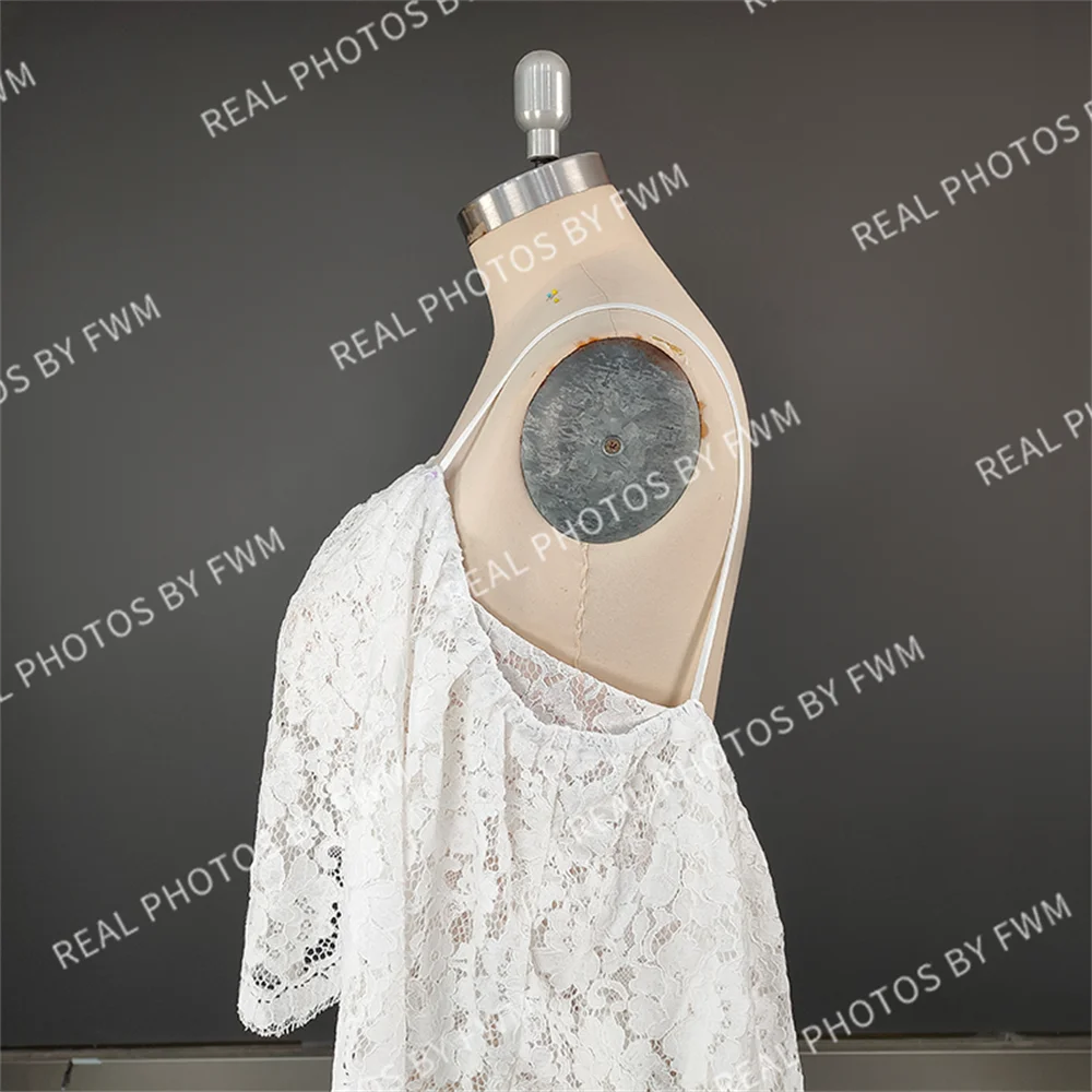 100% Real Photos Simple Off Shoulder Backless Flare Sleeve Lace Beach Wedding Dress for Woman Boho Bridal Gown for Wedding