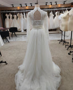#3147 100% Real Photos A-Line Vintage Special Design Long  Sleeve Lace Soft Light Champagne Open Back Bridal Gown Wedding Dress