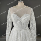 Real Photos Exuquisite Long Sleeve  Sweep Train A-line Appliques Lace Wedding Dress With Sequined Bridal Gown for Wedding Dress