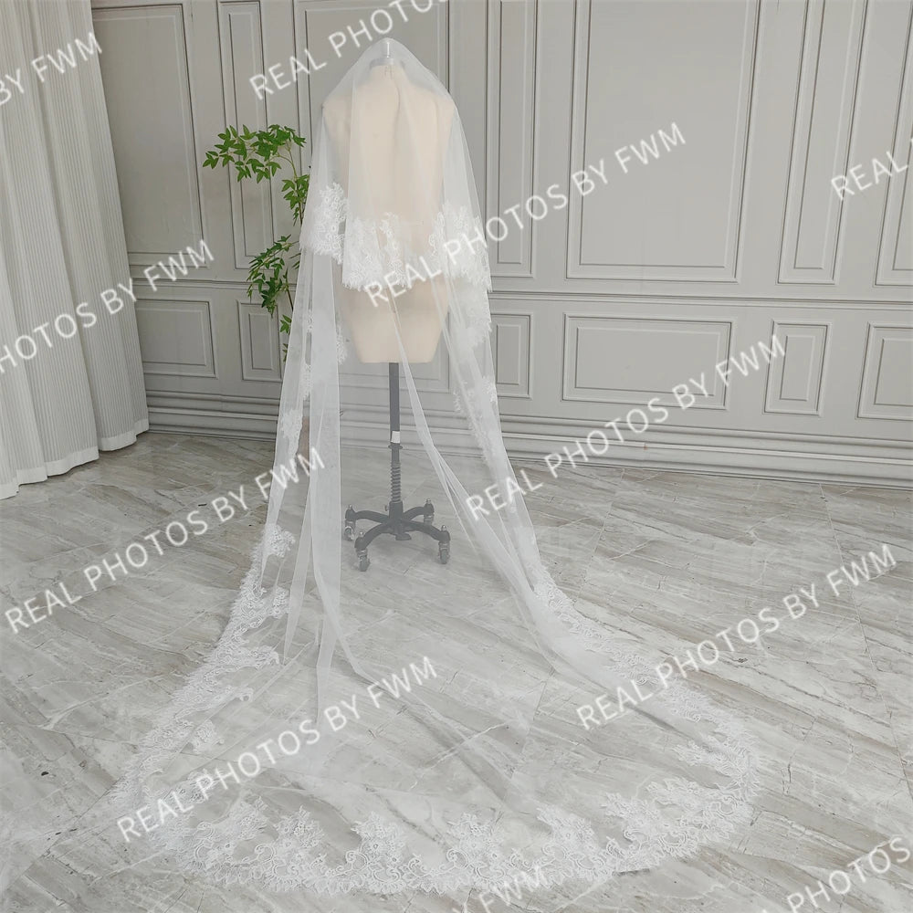 100% Real Photos High Quality Two Layer  Lace Bridal Veil With Comb 220cm Long Wedding Veil Accessories for Wedding