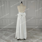 Real Photos Sexy High Split Soft Satin Wedding Bridal Gown Spaghetti Straps V Neck Backless Bow Bridal Dress Evening Dress