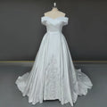 11530#Real Photos Ivory Strapless A-Line Off-Shoulder Open Back V-Neck Satin Lace Wedding Dress Wedding Gown Bridal Gown