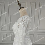 Real Photos High Quality Corset Back O-Neck Lace Long Sleeve A-Line Appliques Lace Wedding Dress for Women Bridal Gown