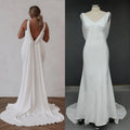 12553# Real Photos Simple Detachable Sweep Train V-neck Trumpet  Soft Satin Wedding Dres Bridal Gown Evening Dresses