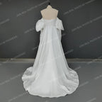 Real Photos Off Shoulder Puffy Sleeves Pleat Soft Satin Bride Gown for Women Sweep Elegant Bridal Dress for Wedding