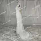 100% Real Photos Simple V-neck Sleeveless Lace Mermaid Wedding Dress Elegant Sweep Train Sleeveless Bridal Gown for Women