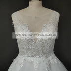 Real Photos Elegant Spaghetti Straps V-Neck Applique Lace Ball Gown for Wedding Ruffles Tulle  Women Wedding Dress Bridal Gown