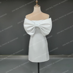 8814# Real Photos Simple Beach Big Bow Soft Satin Sheath Short Wedding Dress for Engagement Bridal Gown Prom Dress