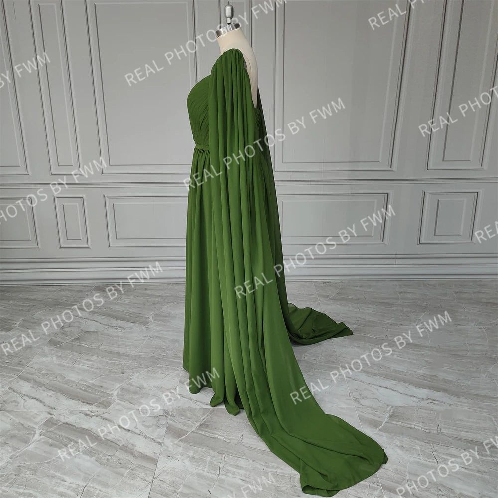 15171# Real Photos Green V-neck Ruched Belt Split Front Lace A-line Prom Evening Dress Wedding Party Dress for Plus Size Women