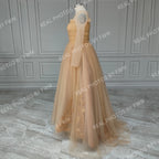 #3113 REAL PHOTOS O-Neck Elegant Champagne Sleeveless Puffy A-Line Bride Gown Wedding Dress for Women Evening Dress Party Dress