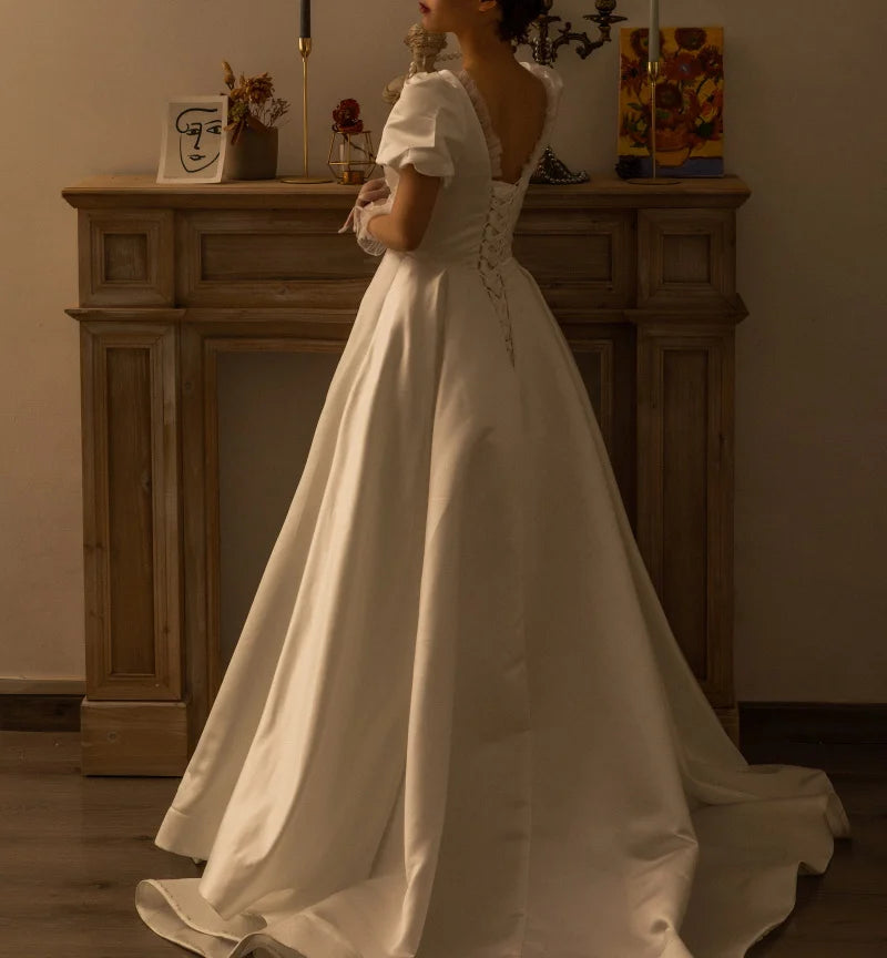 FANWEIMEI#3090 Vintage Beading Princess Satin Simple Bridal Gown Ball Gown Women Wedding Pary Dress Factory Price REAL PHOTO