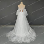 Real Photos Elegant Off Shoulder Sweetheart Dotted Mesh Lace Wedding Dress Backless Appliques Bridal Gown for Women