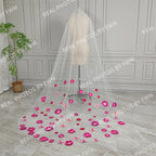 Real Photos High Quality One Layer Pink Appliques Flowers Lace Bridal Veil 220CM Long Wedding Veil Accessories for Wedding