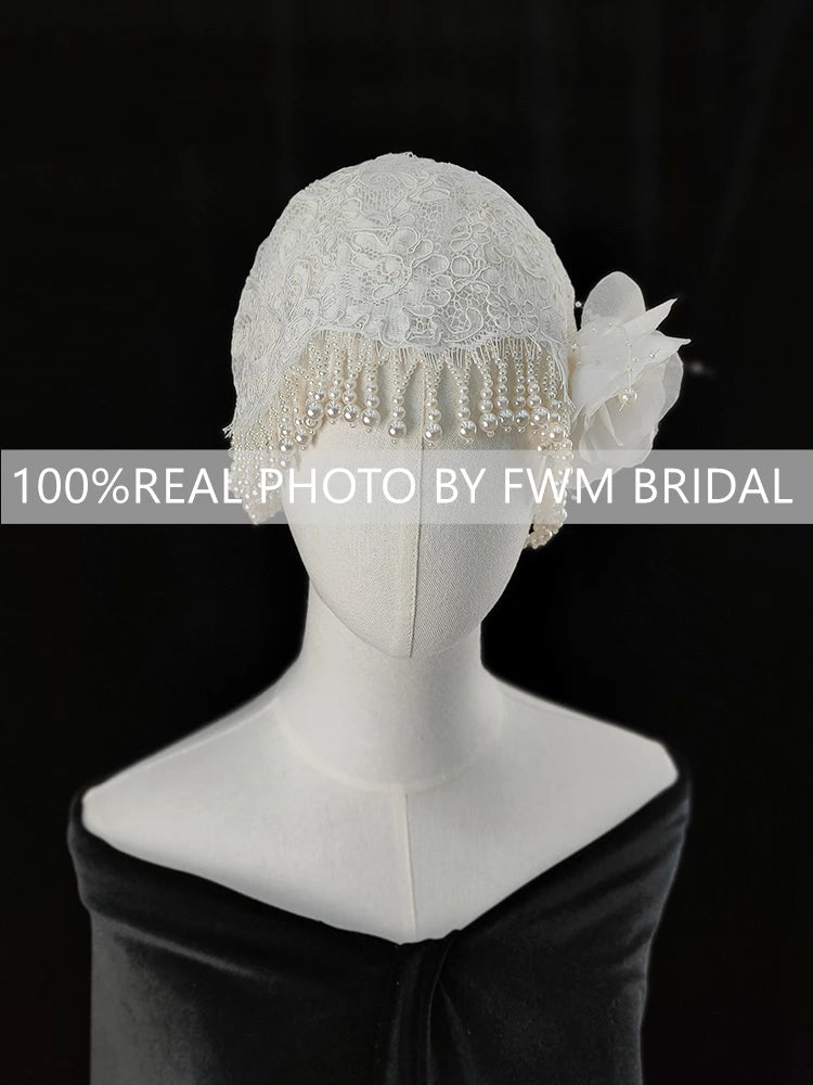 V125 Real Photos Vintage 1920s One Layer Appliques Lace With Pearls Bridal Veil Wedding Accessories for Wedding