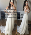 #1305 Real Photos Bohemian VINTAGE BOHO A-Line Wedding Dresses Lace Satin Detachable Sleeve Wedding Dress Bridal Gowns Beach