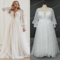 12551# Real Photos Puffy Sleeves Lace A-line Wedding Dress for Plus Size Women Sweep Train Backless Bridal Gown Dress