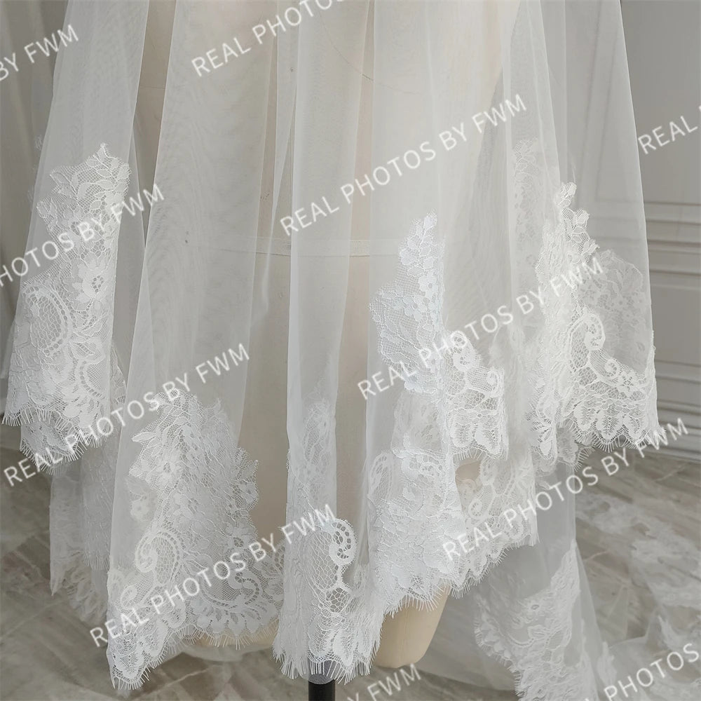100% Real Photos High Quality Two Layer  Lace Bridal Veil With Comb 220cm Long Wedding Veil Accessories for Wedding