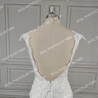 15903# Real Photos Exquisite Appliques Lace Backless Mermaid Wedding Dress Sleeveless Tulle Sweep Train Bridal Gown for Women