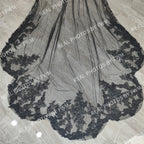 Real Photos High Quality One Layer Black Appliques Sequined Lace Bridal Veil 300CM Long Wedding Veil Accessories for Wedding