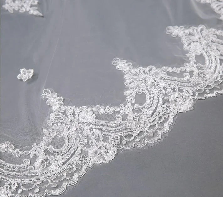 Two Layers Appliqued Wholesale Bridal Wedding Veil Accessories Cheap Bridal Veil