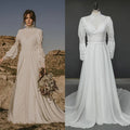 8885# Real Photos Bohemia Sweep Train High Neck Chiffon Trumpet Wedding Dress Illusion Appliques Lace Backless Bridal Gown