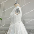 Real Photos High Quality Long Pearls Tulle A-line Wedding Dress for Bride Elegant Backless Satin Bridal Gown With Pockets