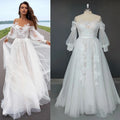 Real Photos Puffy Sleeve O-Neck Sweep Train Applique Lace A-Line Wedding Dress Woman Tulle Bridal Gown for Wedding Dress
