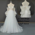 Real Photos Puffy Sleeves Sweetheart Backless A-Line Beading Lace Wedding Dress Sweep Train Tulle Bridal Gown for Wedding