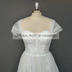 11395#Real Photos Off-Shoulder Sweetheart Open Corset Back A-Line Tulle Floor Length Lace Wedding Dress Wedding Bridal Gown