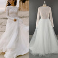 11617#Real Photos A-Line Lace O-Neck Sweep Train Bohemian Long Sleeve Illusion Open Back Wedding Dress Wedding Gown Bridal Gown