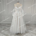 Real Photos Dream Off Shoulder Appliques Sequined Lace A-line Wedding Dress Glittery Tulle Sweep Train Bride Gown for Women