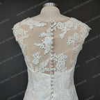 100% Real Photos Classic Mermaid Appliques Illusion Lace Wedding Dress Sleeveless Bride Gown With Button Factory Price