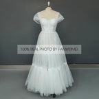 11395#Real Photos Off-Shoulder Sweetheart Open Corset Back A-Line Tulle Floor Length Lace Wedding Dress Wedding Bridal Gown