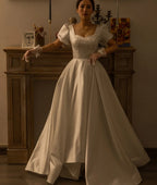 FANWEIMEI#3090 Vintage Beading Princess Satin Simple Bridal Gown Ball Gown Women Wedding Pary Dress Factory Price REAL PHOTO