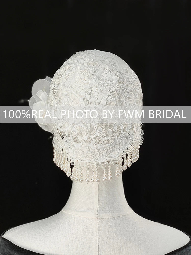 V125 Real Photos Vintage 1920s One Layer Appliques Lace With Pearls Bridal Veil Wedding Accessories for Wedding