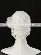 V125 Real Photos Vintage 1920s One Layer Appliques Lace With Pearls Bridal Veil Wedding Accessories for Wedding