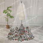 Real Photos High Quality One Layer Embroidered Flowers Lace Bridal Veil 200CM Long Wedding Veil Accessories for Wedding