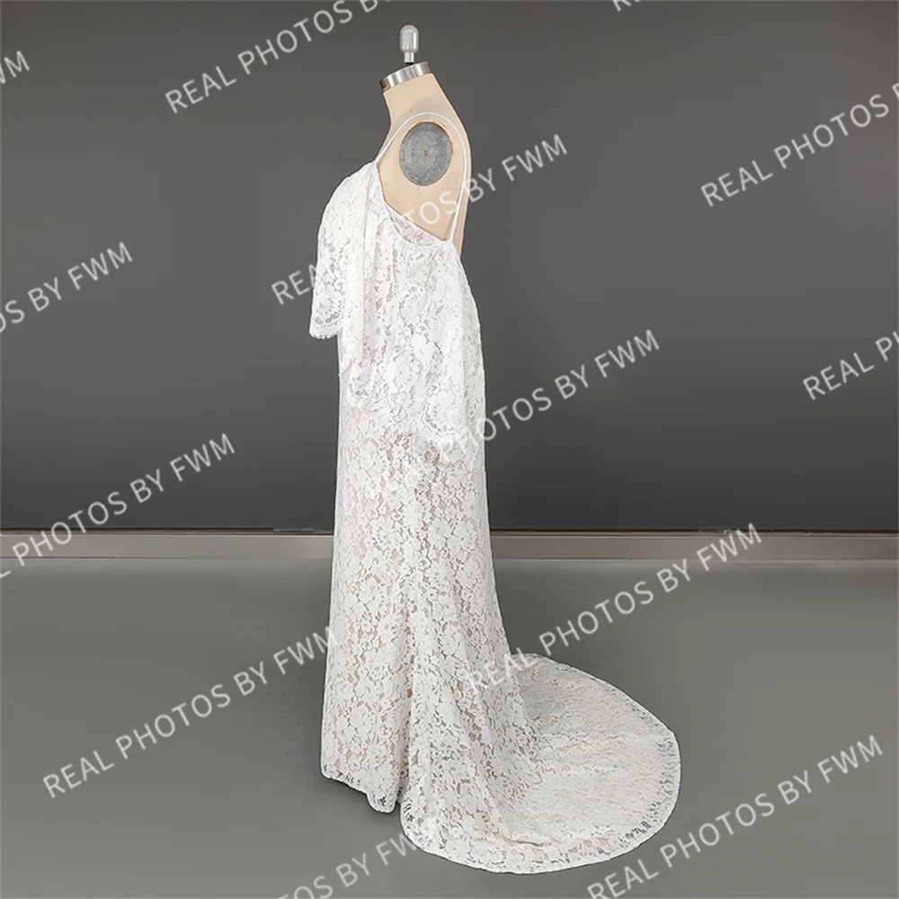 100% Real Photos Simple Off Shoulder Backless Flare Sleeve Lace Beach Wedding Dress for Woman Boho Bridal Gown for Wedding