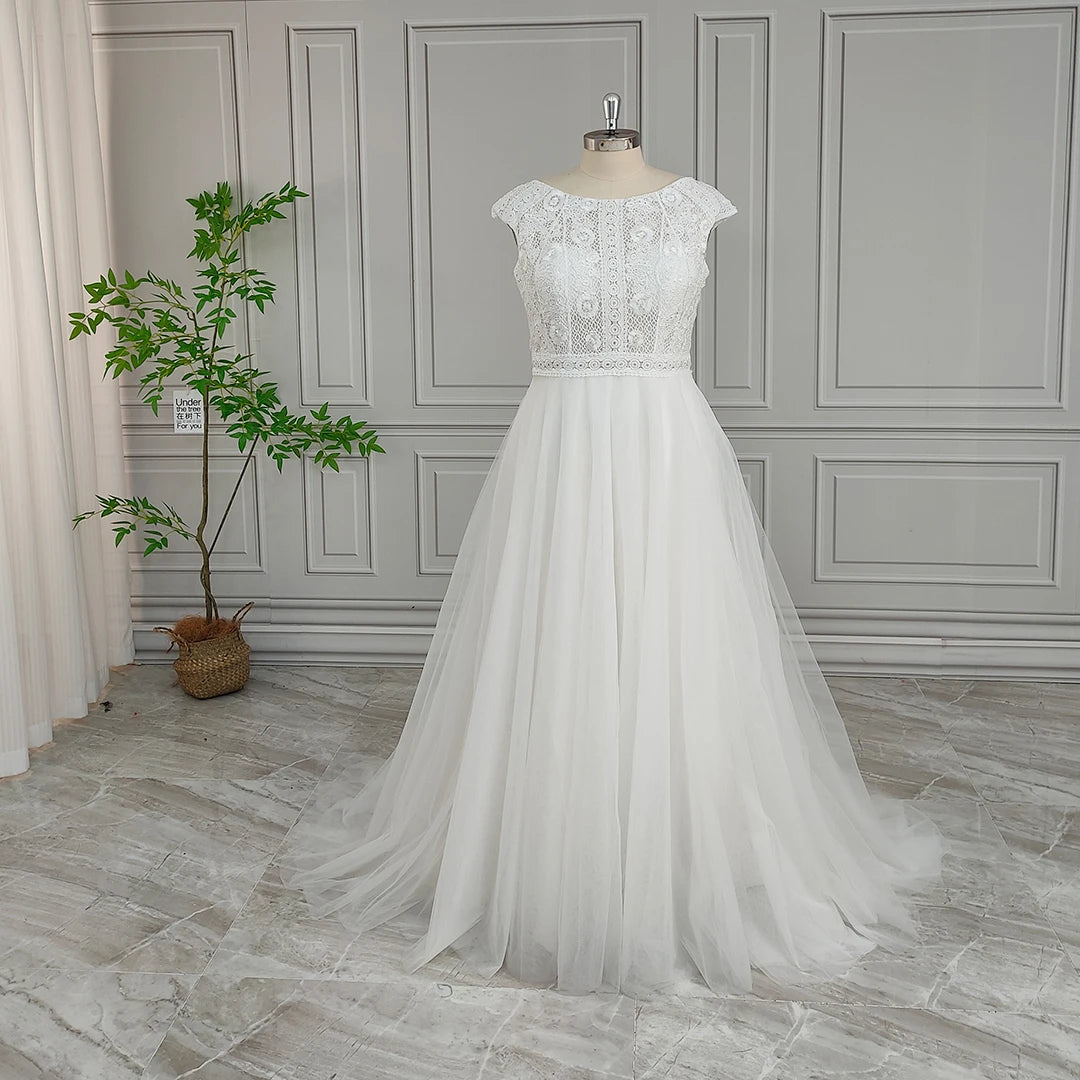 100% Real Photos High Quality Boho Appliques Lace A-line Wedding Dress for Bride 2024 Elegant Backless Tulle Bridal Gown