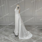 13495# Real Photos Sleeveless Boat Neck Backless A-line Wedding Dress Sweep Train Satin Beading Bride Gown for Women